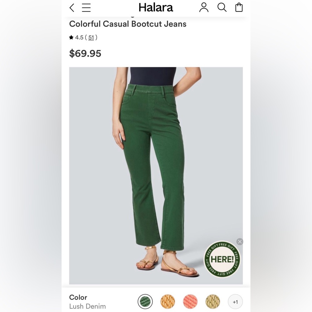 HALARA Lush Denim Green Casual Bootcut Jeans
